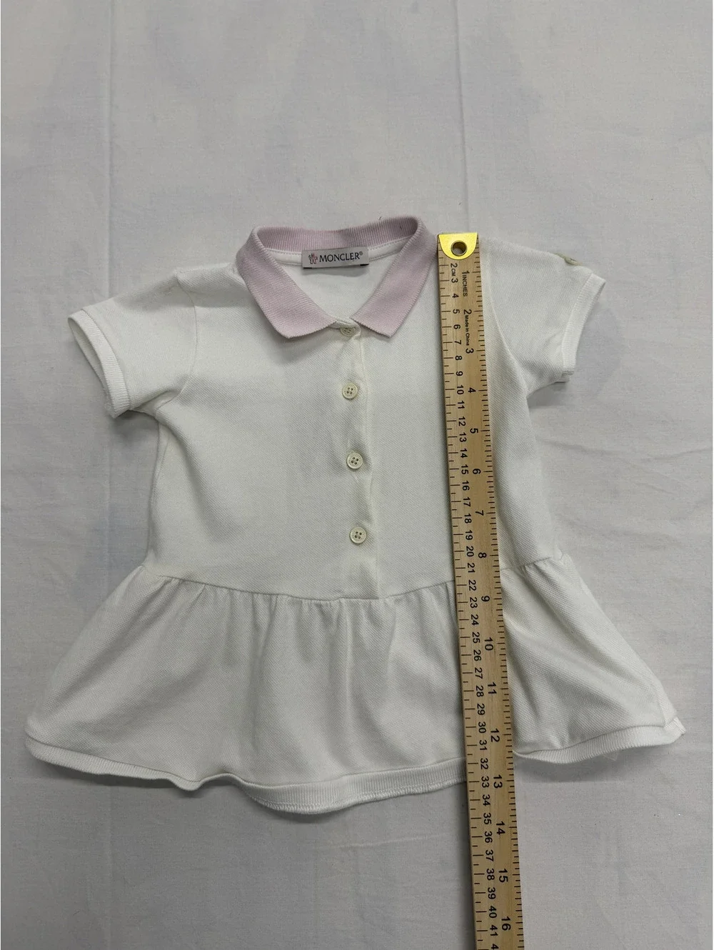Moncler Baby Girl White Polo Dress with Pink Collar